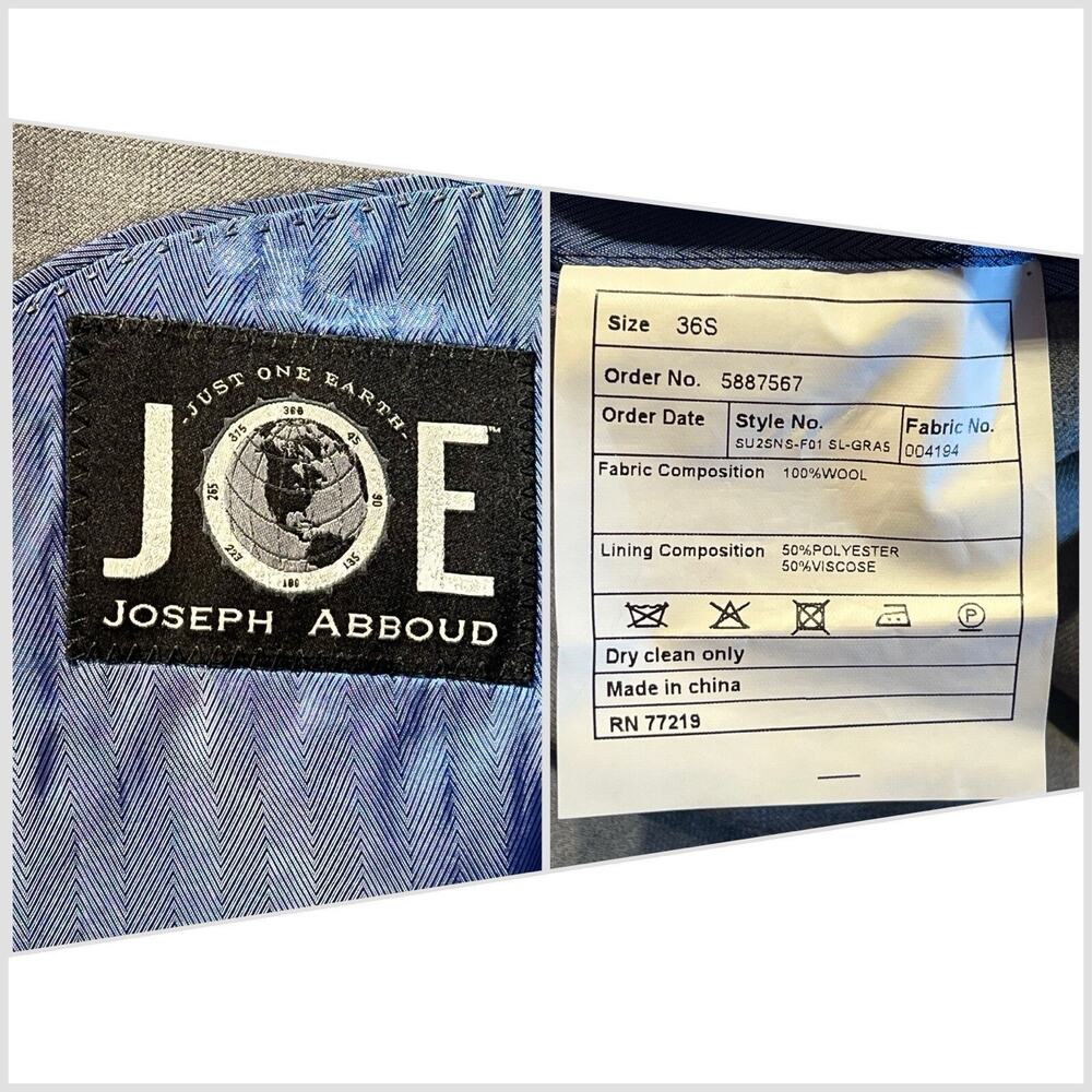 Joseph Abboud 36S 28x28 Dove Blue - Gray Fine Twill 2-Piece Suit Modern - Picture 16 of 16
